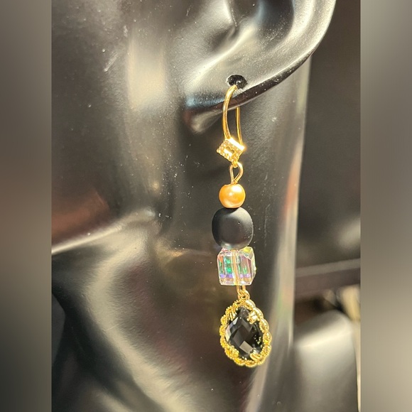 🖤🦋925 plated drop earring gorgeous CZ ZIRCON black faceted drop - Picture 8 of 8